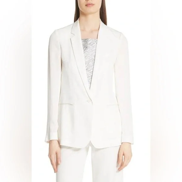 Theory EUC Grinson Silk Tailored Suit Blazer Jacket Ivory White Size 0 / S - Picture 3 of 10